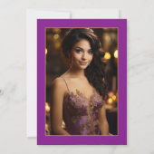 Invitation Elégant violet et or Floral Quinceañera (Dos)