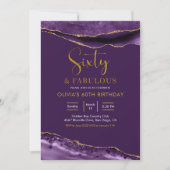 Invitation Élégant violet et or Soixante et fabuleux (Devant)