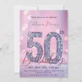 Invitation Elégant violet et Parties scintillant d'argent 50e (Devant)