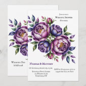 Invitation Élégant violet et Wedding shower Magenta Peony (Devant / Derrière)