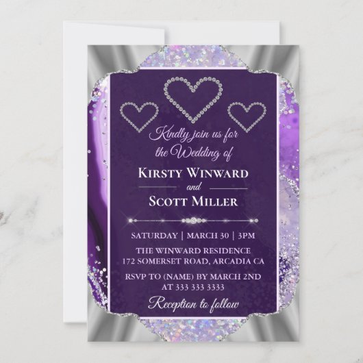 Invitation Élégant violet Faux Holo Parties scintillant Maria (Devant)