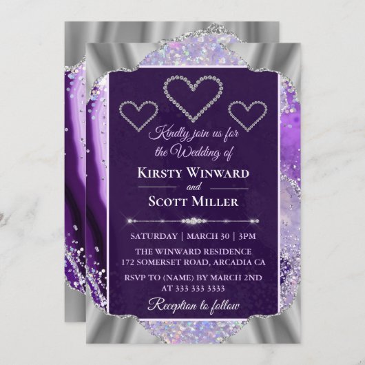 Invitation Élégant violet Faux Holo Parties scintillant Maria (Devant / Derrière)