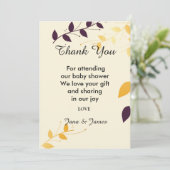 Invitation Elégant violet Feuilles d'or merci (Debout devant)