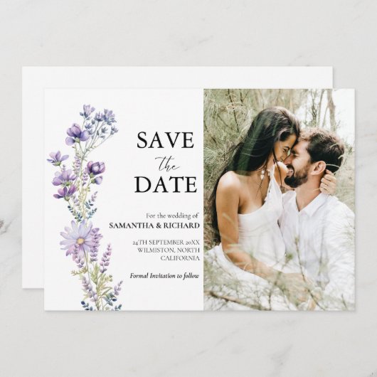 Invitation Elégant Violet Fleur sauvage Mariage Enregistrer L (Devant / Derrière)