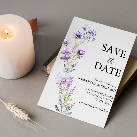 Invitation Elégant Violet Fleur sauvage Mariage Enregistrer L