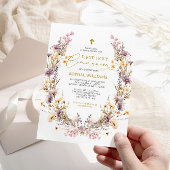 Invitation Élégant violet Fleur sauvage première sainte commu