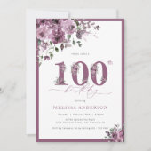 Invitation Élégant violet fleuri 100e anniversaire (Devant)