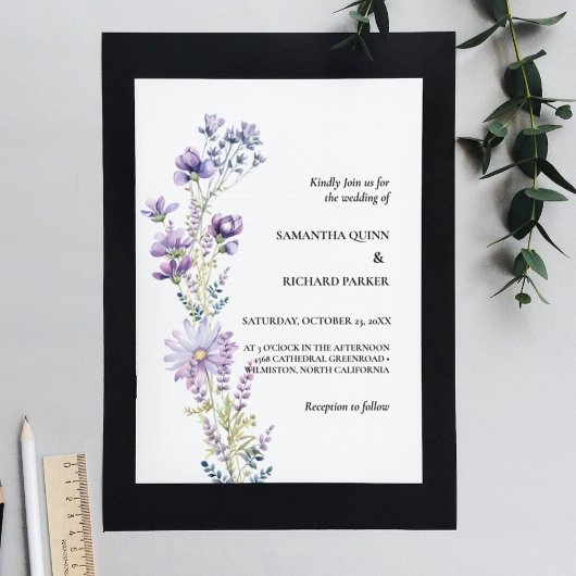 Invitation Élégant violet fleuri Fleur sauvage Mariage