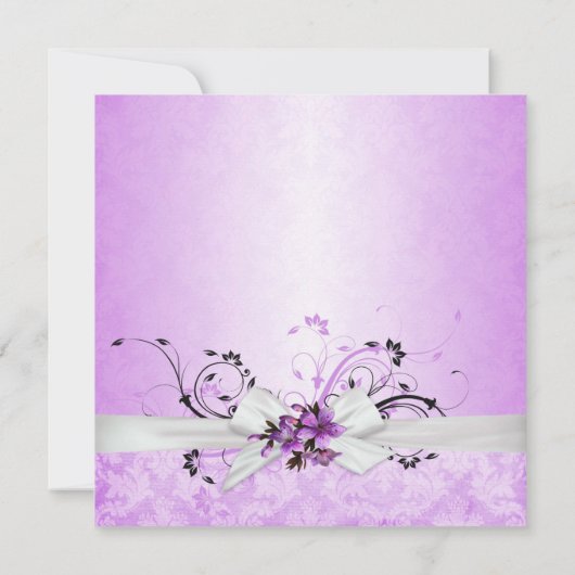 Invitation Élégant violet fleuri Ribbon Mariage damassé Invit (Dos)