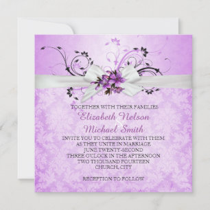 Invitation Élégant violet fleuri Ribbon Mariage damassé Invit