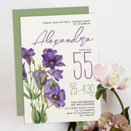 Invitation Elégant violet Fleurs Jardin Fête Aquarelle