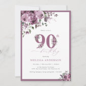 Invitation Elégant violet floral 90e anniversaire (Devant)