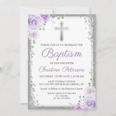 Invitation Élégant Violet Floral Argent Parties scintillant f (Devant)