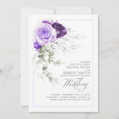Invitation Élégant violet Floral Argent vert Boho Mariage (Devant)