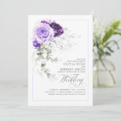 Invitation Élégant violet Floral Argent vert Boho Mariage (Debout devant)