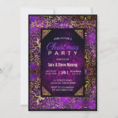 Invitation Elégant violet floral damassé faux or Noël (Devant)