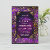 Invitation Elégant violet floral damassé faux or Noël (Debout devant)