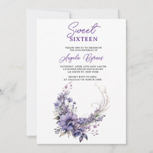 Invitation Elégant violet floral demi-cercle couronne couronn
