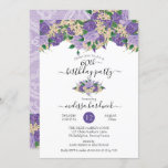 Invitation Élégant violet floral | Lace 60th Birthday Party<br><div class="desc">Design romantique violet à lavande et albâtre floral 60e anniversaire avec un swag haut drapé de bouquets avec un swag central mettant en évidence vos détails de célébration avec deux swags d'angle avec un look dentelle sous-couche sur le dos. Tous les éléments peuvent être déplacés selon vos besoins pour s'adapter...</div>