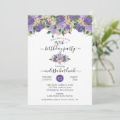 Invitation Élégant violet floral | Lace 90th Birthday Party (Debout devant)