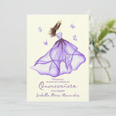 Invitation Elégant violet Floral Lily Aquarelle Quinceañera (Debout devant)