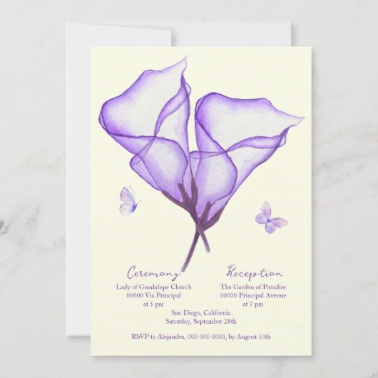 Invitation Elégant violet Floral Lily Aquarelle Quinceañera (Dos)