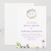 Invitation Élégant violet Floral Monogramme Mariage botanique (Devant / Derrière)
