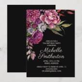 Invitation Élégant violet floral noir 75e anniversaire (Devant / Derrière)