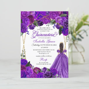 Invitation Elégant violet floral Quinceanera Anniversaire Inv
