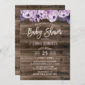 Invitation Élégant violet Floral Rustic Grange Baby shower (Devant / Derrière)