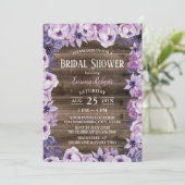 Invitation Élégant violet Floral Rustic Grange Fête des marié (Debout devant)
