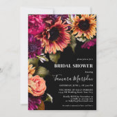 Invitation Élégant violet foncé bordeaux jaune floral noir (Devant)