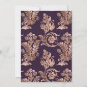 Invitation Élégant violet foncé et Rose or Mariage floral (Dos)