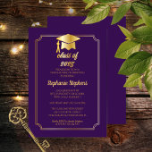 Invitation Élégant violet | Gold Casquette College Graduation