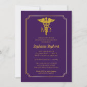 Invitation Élégant violet| Gold MD Médecin Partie de graduati (Devant)