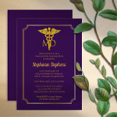 Invitation Élégant violet| Gold MD Médecin Partie de graduati
