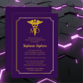 Invitation Élégant violet| Gold MD Médecin Partie de graduati