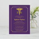 Invitation Élégant violet | Gold Nurse BSN Graduation Party (Debout devant)