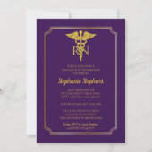 Invitation Élégant violet | Gold Nurse RN Graduation Party (Devant)