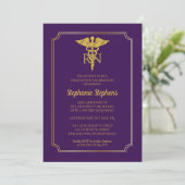 Invitation Élégant violet | Gold Nurse RN Graduation Party (Debout devant)