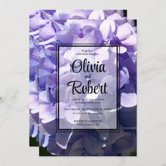 Invitation Élégant violet hydrangée Mariage fleuri (Devant / Derrière)