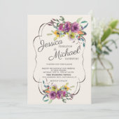 Invitation Elégant violet jaune Aquarelle Mariage floral (Debout devant)