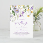 Invitation Elégant violet jaune Aquarelle Mariage floral (Debout devant)