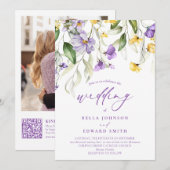 Invitation Elégant violet jaune Aquarelle Mariage floral (Devant / Derrière)