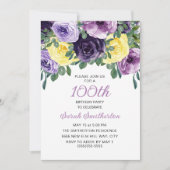 Invitation Élégant violet jaune floral 100e anniversaire (Devant)