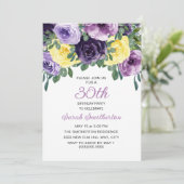 Invitation Élégant violet jaune floral 30e anniversaire (Debout devant)
