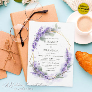 Invitation Élégant violet Lavande Aquarelle Mariage Floral