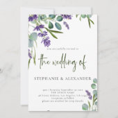 Invitation Élégant violet lavande Floral QR Code Mariage (Devant)