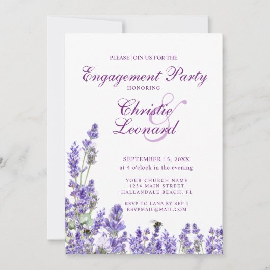 Invitation Élégant violet Lavander Fleurs Mariage Fiançailles (Devant)
