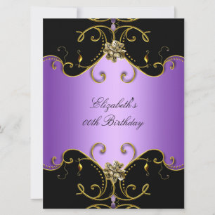 Invitation Élégant violet Lilac Black Gold Floral Anniversair